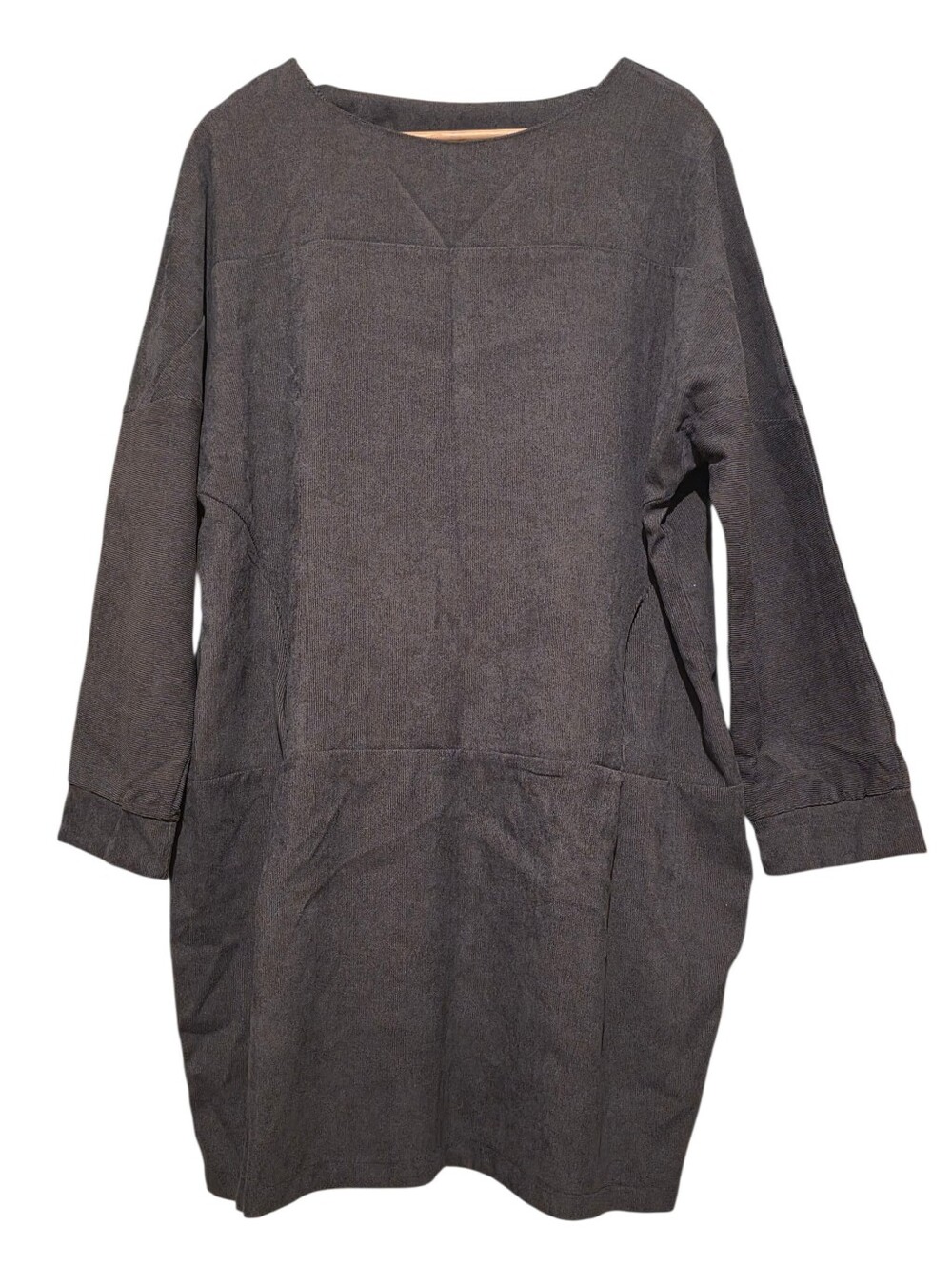 Minimimalist Structured Gray Corduroy Tunic Top With Front Pockets EUC OS